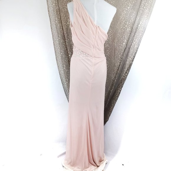 DAVID'S BRIDAL One Shoulder Mesh and Lace Petal Pink Party Bridal Maxi Dress 20 - Picture 5 of 9